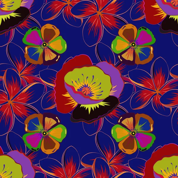 Διάνυσμα Χωρίς Ραφή Μοτίβο Φόντου Στυλιζαρισμένα Λουλούδια Παπαρούνας Και Φύλλα — Διανυσματικό Αρχείο