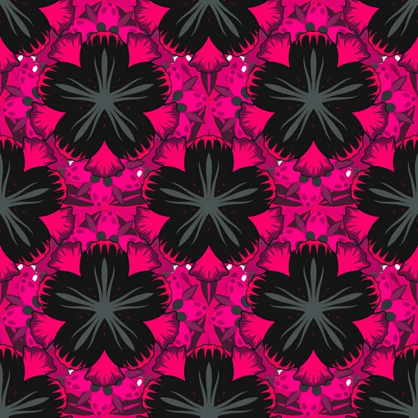 Векторные Цветы Марки Ключи Винтажный Бесшовный Рисунок Черном Фиолетовом Пурпурном — стоковый вектор
