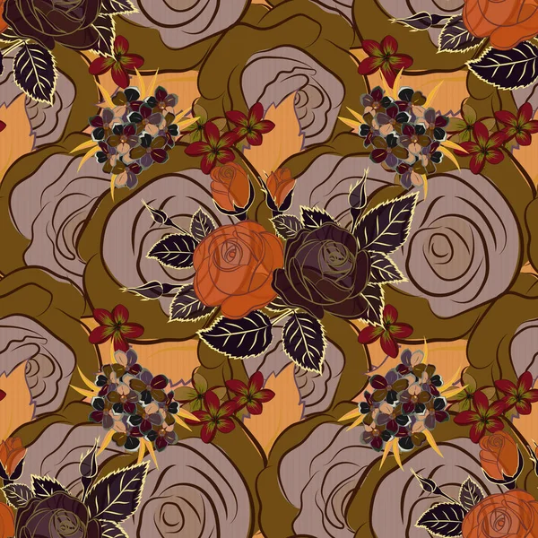 Boceto Con Flores Color Naranja Marrón Gris Mano Dibujada Patrón — Archivo Imágenes Vectoriales