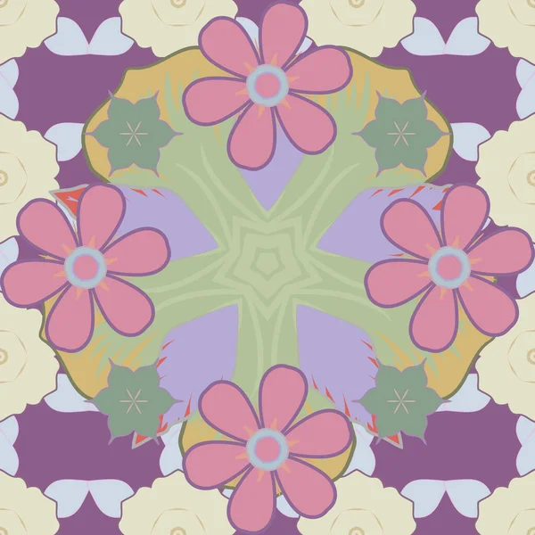 Motif Vectoriel Sans Couture Mehndi Violet Beige Rose Style Indien — Image vectorielle