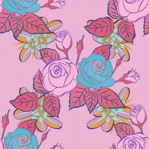 Patrón Sin Costuras Con Flores Color Naranja Rosa Azul Vector — Archivo Imágenes Vectoriales