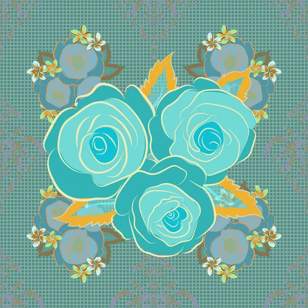 Motif Floral Vectoriel Sans Couture Petites Fleurs Jaunes Vertes Bleues — Image vectorielle