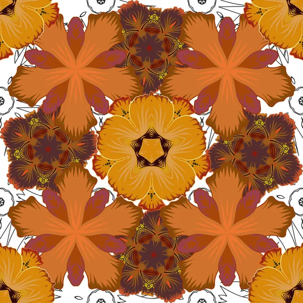 Векторный Бесшовный Фон Красивые Акварельные Цветы Оранжевом Желтом Фиолетовом Цветах — стоковый вектор