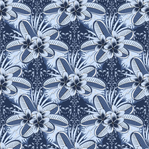 Patrón Floral Inconsútil Colores Azul Violeta Gris Con Flores Plumería — Vector de stock