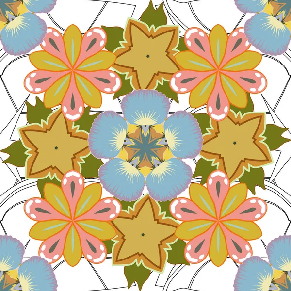 Ilustración Vectorial Patrón Floral Inconsútil Colores Azul Gris Amarillo Con — Vector de stock