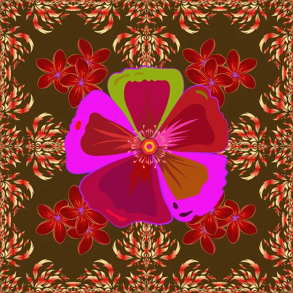 Virágos Évjárat Zökkenőmentes Minta Piros Barna Rózsaszín Színekben Vektor Illusztráció — Stock Vector