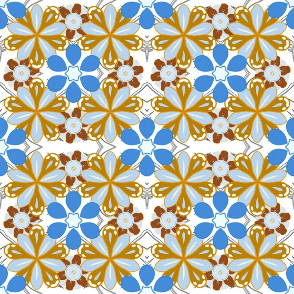 Векторні Ілюстрації Жовтий Помаранчевий Синій Блискучий Орнамент Безшовний Візерунок Дамами — стоковий вектор