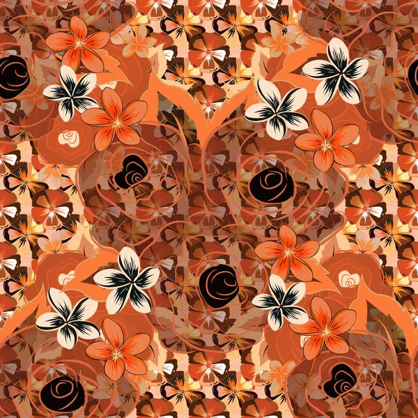 Motif Vectoriel Sans Couture Roses Marron Orange Beige Stylisées Rose — Image vectorielle
