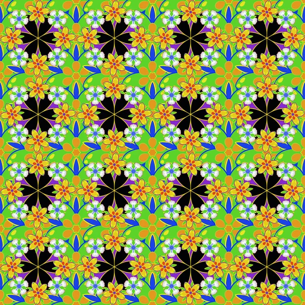 Style Floral Délicat Petites Fleurs Vectorielles Couleur Jaune Verte Noire — Image vectorielle