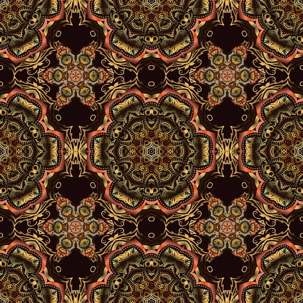 カーペット 壁紙や任意の表面のためのテンプレート 茶色の装飾のベクトルシームレスなパターン 東洋の花飾り — ストックベクタ