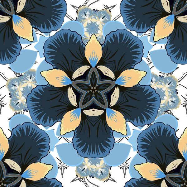 Kraliyet Çiçeğiyle Modern Çiçek Deseni Siyah Gri Mavi Renkli Renkler — Stok Vektör