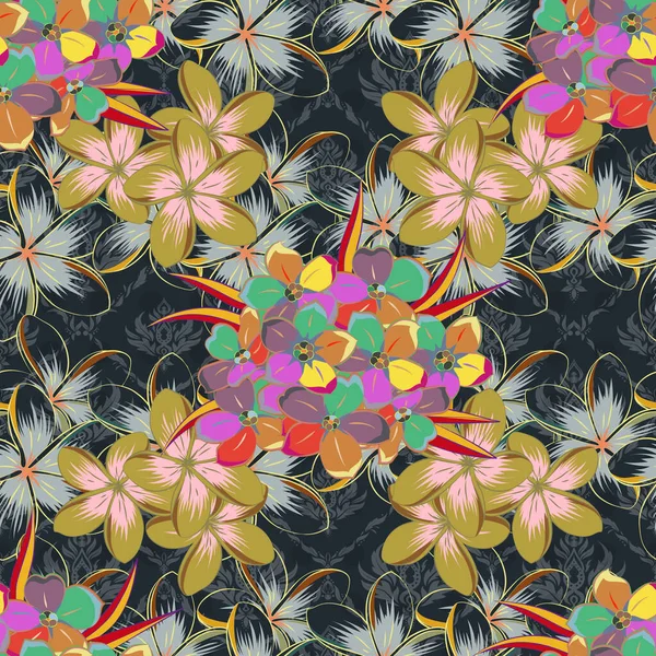トレンドのシームレスな花のパターン 多くのモトリーの花とベクトルイラスト — ストックベクタ