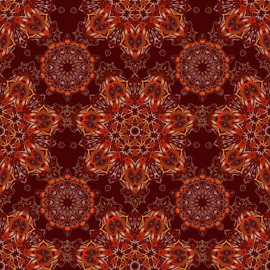 Vektör dairesi kahverengi, kırmızı ve turuncu ızgara ve elementler. Şirin tasarım şablonu. Düğün davetiyeleri, kartvizit, sertifika, logo şablonu için süslemeli vignette.