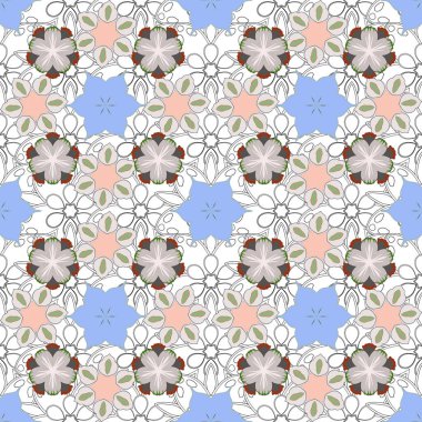 Dekorasyon malzemeleri ya da tebrik kartları için kusursuz desen. Mavi, kahverengi ve gri parıldayan ışıklarla süslenmiş..