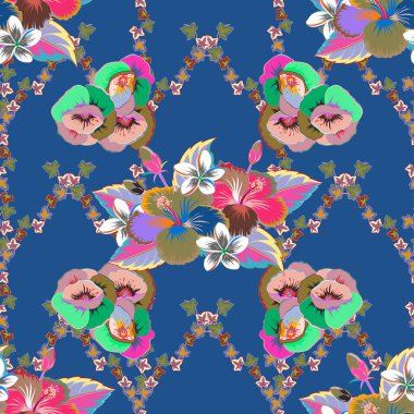 Çiçeklerle renklendirilmiş, pürüzsüz desen. Çiçekli suluboya arkaplan. Yatak örtüsü, ceket, paket tasarımı, kumaş ve moda kavramları için çok renkli vektör tekstil baskısı.