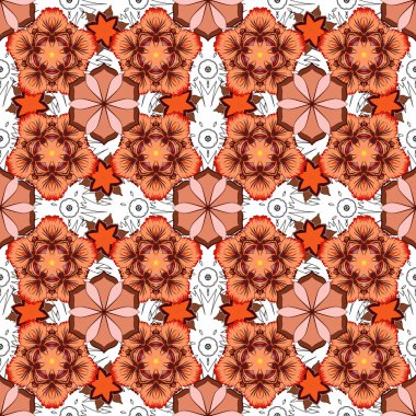 Klasik eskiz. Zarif retro vektör pürüzsüz desen. Pembe, turuncu ve kırmızı desenli.