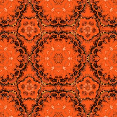 Süslü sınır. Vektör kusursuz desen. Kusursuz kumaş deseni, kahverengi, turuncu ve kırmızı klasik duvar kağıdı..
