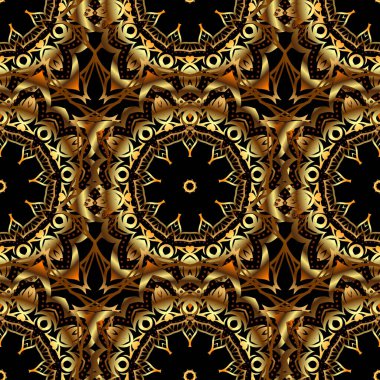 Vektör çizimi. Şam, sarı, turuncu ve kahverengi desenli kusursuz çiçek deseni.