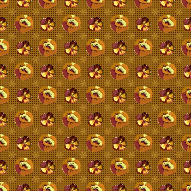 Kahverengi, mor ve turuncu renkli haşhaş çiçekleriyle soyut zarafet vektörünün pürüzsüz deseni.