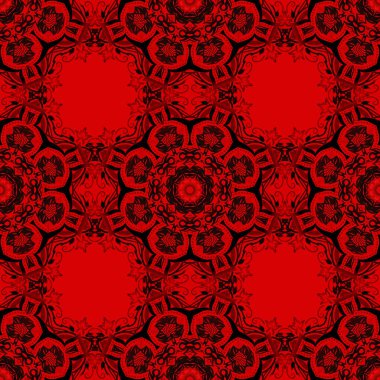 Tebrik kartı, sunum veya düğün davetiyeleri için soyut arabesk arkaplanı. Geleneksel gotik damaske arka planı. Siyah ve kırmızı arkaplansız çiçek süsleme deseni.