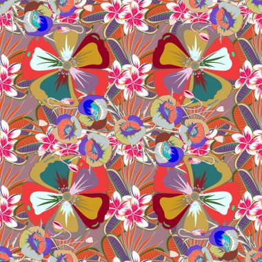 Çiçeksiz desen. Vektör çizimi. Tarafsız bir arkaplanda soyut sevimli kozmos çiçekleri olan bahar kağıdı.