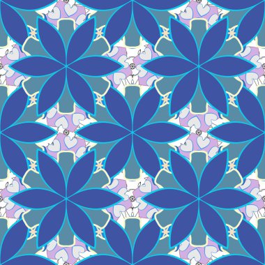 Çiçek arkaplan. Gri ve mavi renklerde kusursuz vektör deseni.