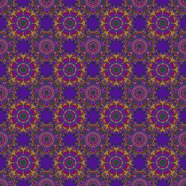 Tasarım, tekstil veya kumaş için mor, mor ve kahverengi renklerde vektörsüz çiçek deseni. Vektör illüstrasyonu.