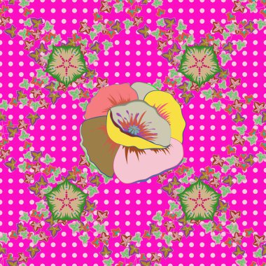 Yatak örtüsü, ceket, paket tasarımı, kumaş ve moda konsepti için tekstil baskısı. Soyut vektör kusursuz desenli çiçek dizaynı pembe ve yeşil renklerde. Çiçeksiz desenli suluboya efektli