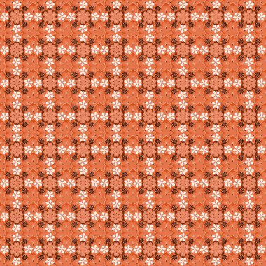 Geleneksel doğulu desensiz şal deseni. Raster çizgili, desensiz desenli şal desenli. Turuncu ve kahverengi renkli çiçek duvar kağıtları. Kumaş, tekstil, ambalaj kağıdı için dekoratif süs.