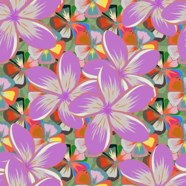 Bahar çiçeği arkaplanı. Küçük çiçekte sevimli bir şekil. Moda baskıları için zarif bir şablon. Motley illüstrasyonu. Küçük renkli çiçekler..