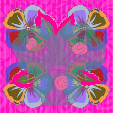 Kusursuz çiçek süsü. Kraliyet çiçeğiyle modern çiçek deseni. Eflatun, mavi ve mor renkte renkli yönelim deseni.