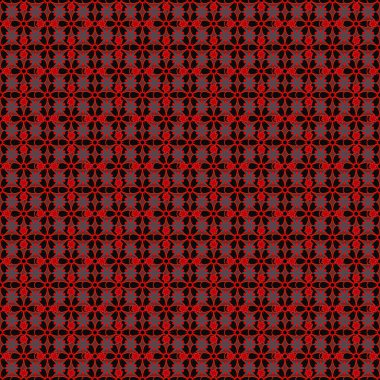 Motley ızgarası. Kahverengi, kırmızı ve siyah elementlerle vektörsüz desen.