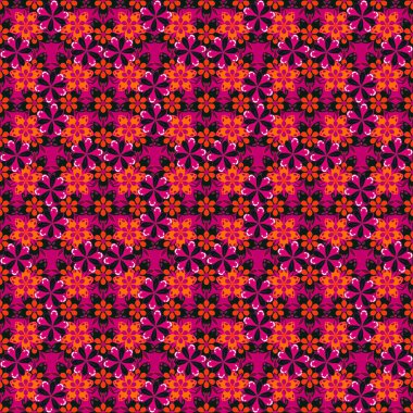 Çiçek duvar kağıdı. Şık bir şekilde stilize edilmiş çiçekler. Vektör küçük çiçekler mor, kırmızı ve morumsu desenli..