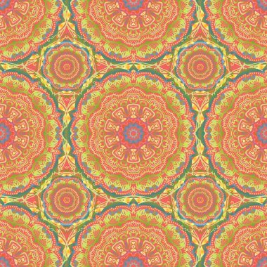 Turuncu, sarı ve yeşil desenli. Grafiksel modern model. Kusursuz vektör arkaplanı. Arap tarzında soyut desen.