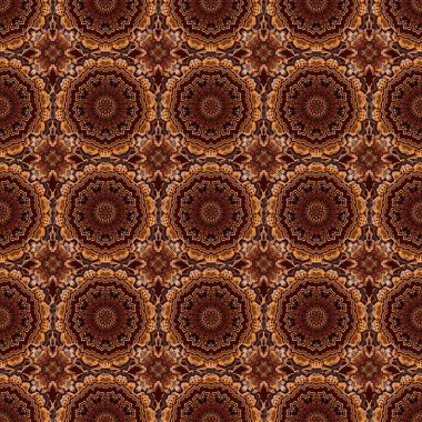 Vektör çizimi. El yapımı etnik doku, hayal gücünün uçuşu. Turuncu, kırmızı ve kahverengi renklerde kusursuz soyut kabile deseni.