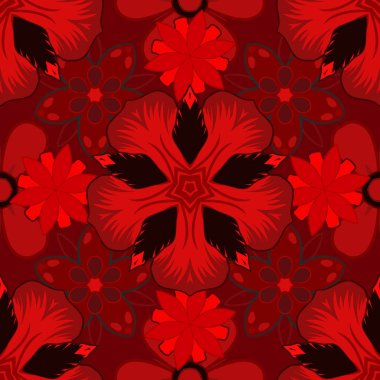 Siyah ve kırmızı doku. Grafiksel modern model. Arap tarzında soyut bir model. Kusursuz vektör arkaplanı.