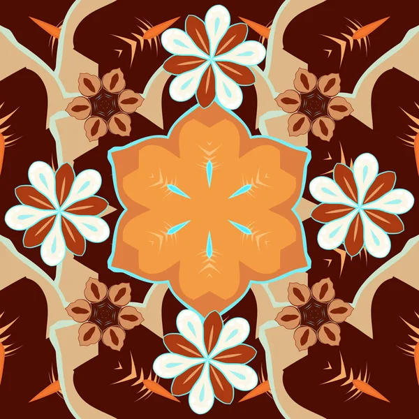 Elementos Variados Aislados Patrón Barroco Vintage Sin Costuras Colores Naranja — Archivo Imágenes Vectoriales