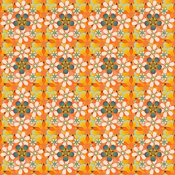 Patrón Vintage Sin Costuras Colores Beige Amarillo Naranja Rama Escrita — Vector de stock