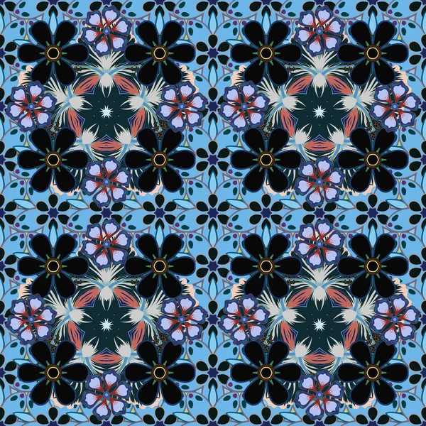 Растровий Квітковий Принт Сірого Синього Чорного Кольорів Акварельний Безшовний Візерунок — стоковий вектор