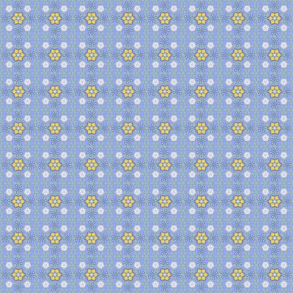 Seamless Pattern Victorian Style Vector Blue Gray Yellow Elements Vignettes — Stock Vector