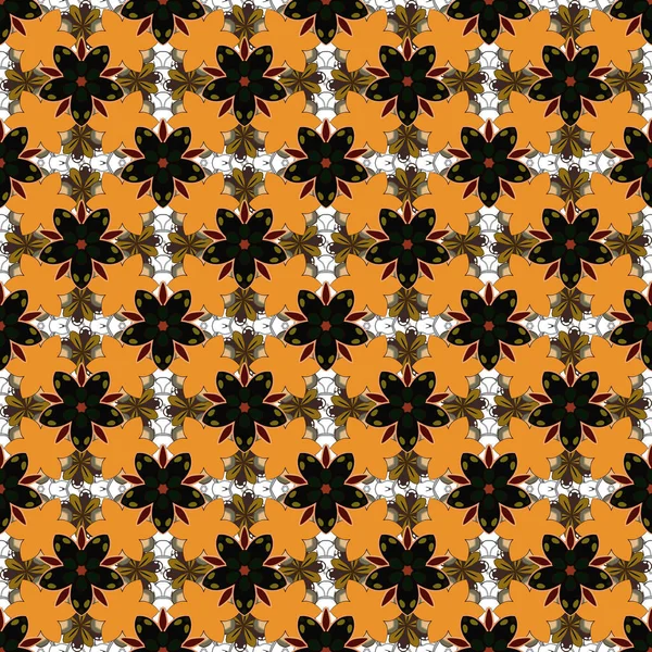 ヴィンテージ装飾のベクトル正方形の組成 ブラウン グレー オレンジのグリッドとシームレスなパターン — ストックベクタ