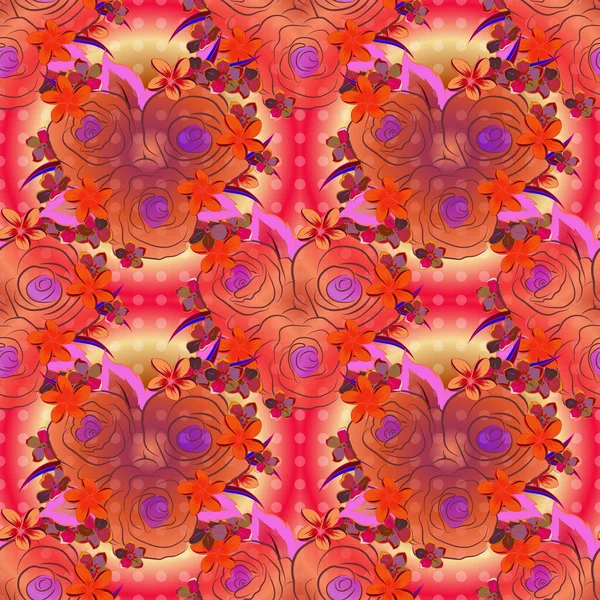 Vektorillustration Weicher Aquarell Rosenblütendruck Nahtloses Muster Den Farben Rot Orange — Stockvektor