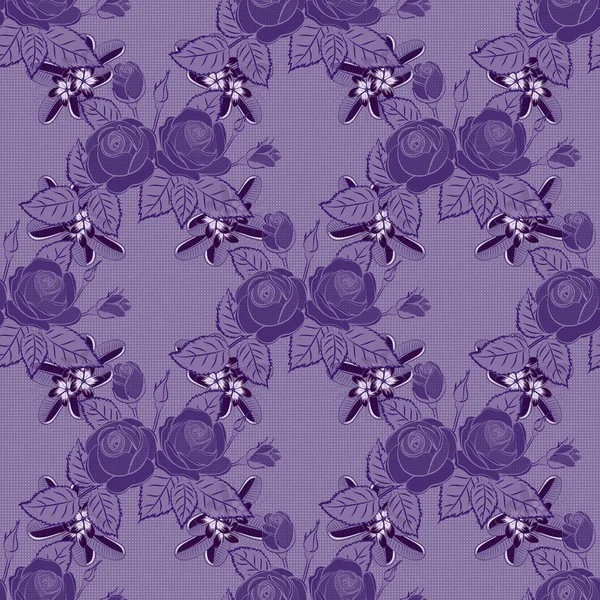 Jeans Hintergrund Mit Violetten Braunen Und Lila Rosenblüten Jeans Floralen — Stockvektor