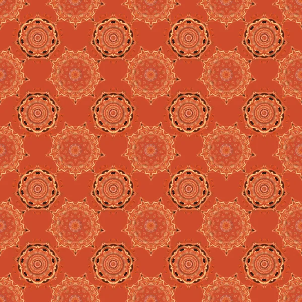 具有棕色 橙色和红色元素的向量模式对你的创造力是有利的 带三角秤的无缝隙豪华羊绒地毯 — 图库矢量图片