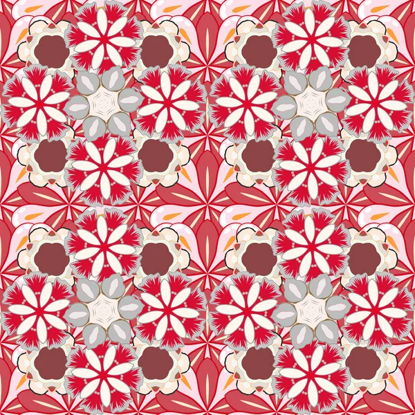 東洋抽象ベクトル古典パターン ベージュ ピンク 赤の繰り返し要素とヴィンテージシームレスパターン — ストックベクタ