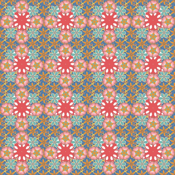 Rasterillustratie Naadloze Achtergrond Patroon Met Tropische Bloemen Bladeren Roze Blauwe — Stockvector