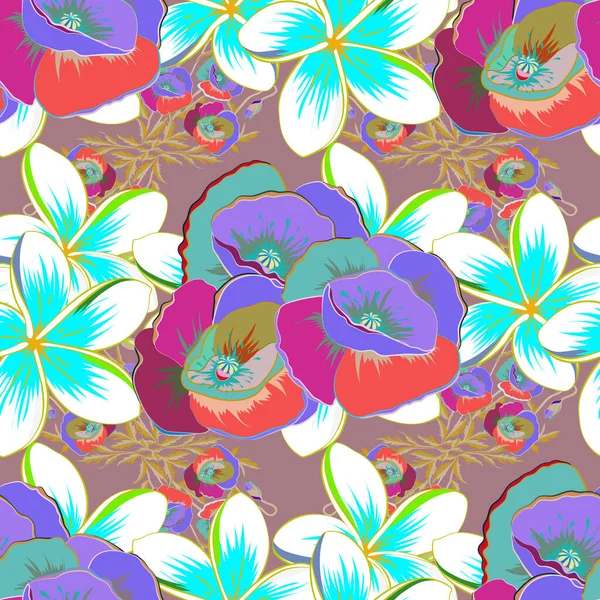 中性背景上的矢量无缝模式 美丽的水彩画罂粟花 明亮的绘画启发了罂粟花纹 — 图库矢量图片