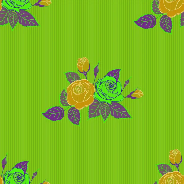 Seamless Pattern Stylized Green Violet Roses Can Use Digital Paper — Stock Vector