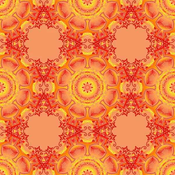 Nahtloser Hintergrund Tapete Barock Damast Ornament Orange Gelb Und Rot — Stockvektor