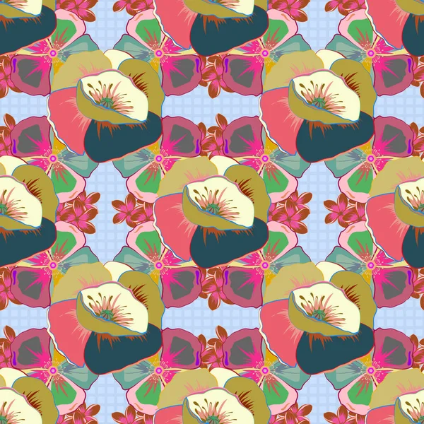 Квітковий Фон Безшовний Векторний Візерунок Синьо Рожевих Кольорах — стоковий вектор
